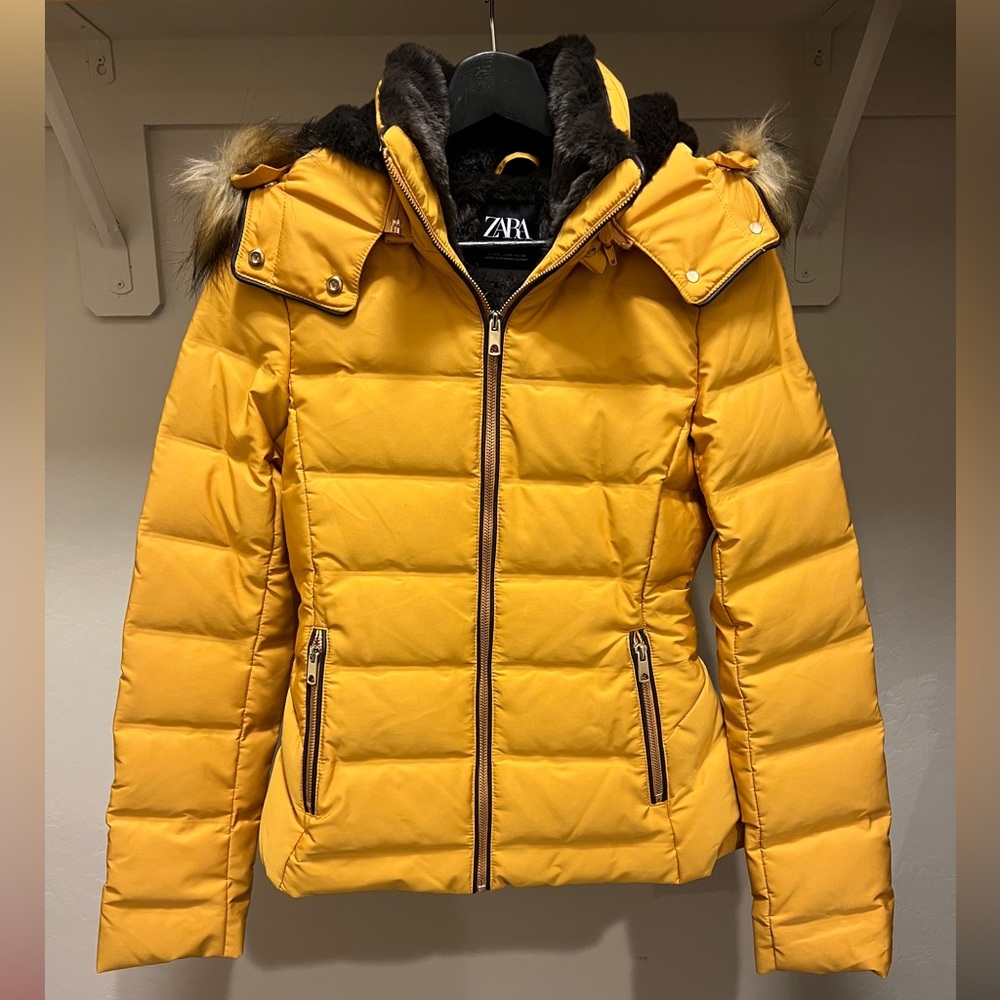 Zara Down Jacket with Faux Fur Hood